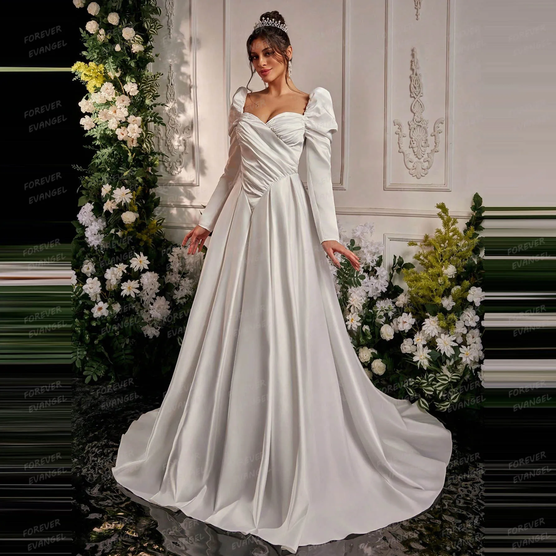 Simple Sweetheart Wedding Dresses A Line Woman's Long Sleeve Bride Gowns Satin Backless Vestidos De Novia Customized Robe Mariée
Simple Sweetheart Wedding Dresses A Line Woman's Long Sleeve Bride Gowns Satin Backless Vestidos De Novia Customized Robe Mariée