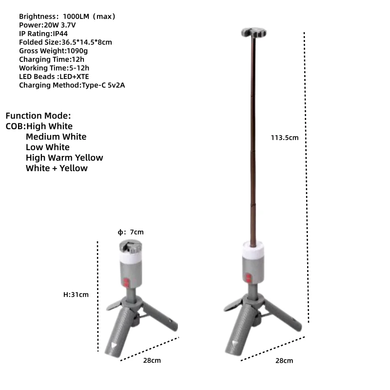 JWD-020 Telescopic Camping Lantern with Tripod Rechargeable Portable Work Light Flashlight for Outdoor Camping
JWD-020 Telescopic Camping Lantern with Tripod Rechargeable Portable Work Light Flashlight for Outdoor Camping