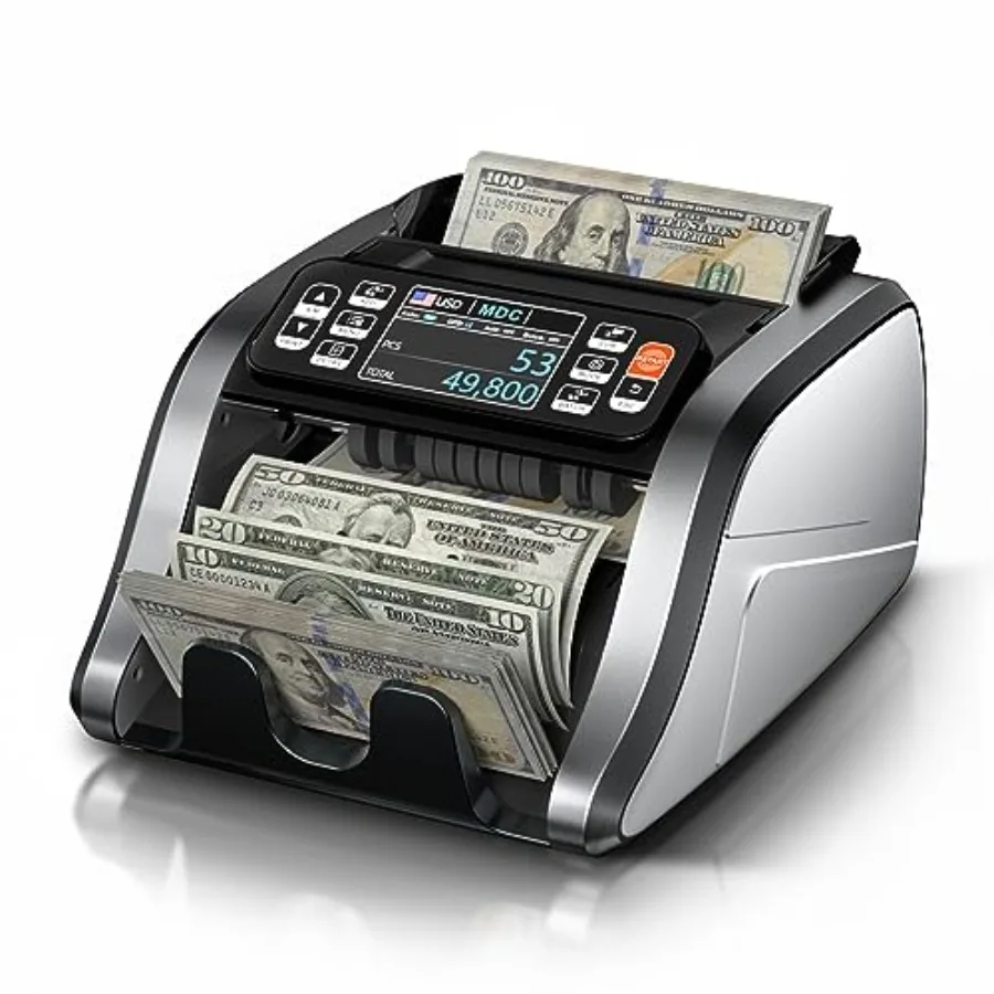 Business money counter machine with mixed denomination value counting, UV/MG/IR/DD counterfeit detection, 3.5 TFT display, prin
Business money counter machine with mixed denomination value counting, UV/MG/IR/DD counterfeit detection, 3.5 TFT display, prin