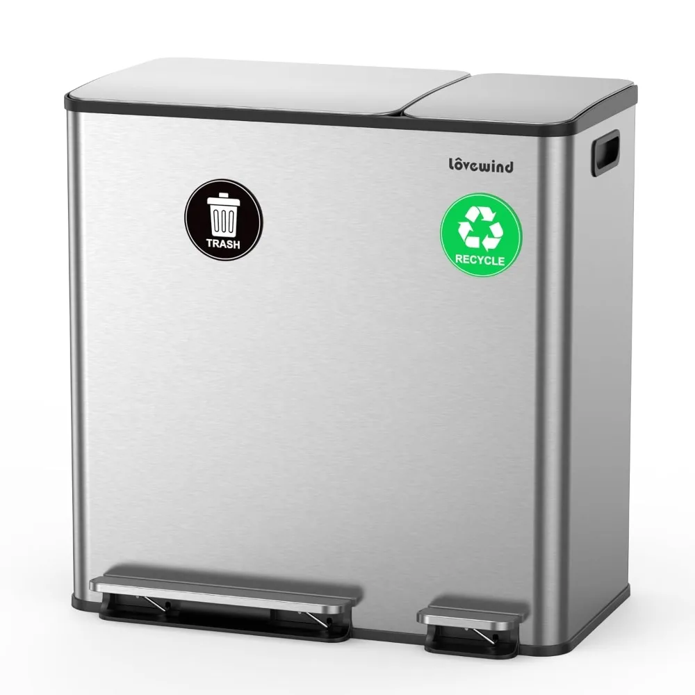 Dual Trash and Recycling Bins for Kitchen, 13.2 + 5.2 Gal (50+20L) Stainless Steel Trash and Recycle Bin Combo with Soft-Close L
Dual Trash and Recycling Bins for Kitchen, 13.2 + 5.2 Gal (50+20L) Stainless Steel Trash and Recycle Bin Combo with Soft-Close L