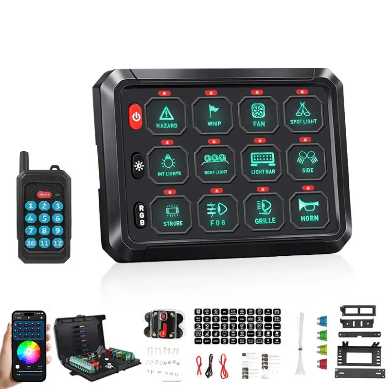 12 Gang Switch Panel 12V 24V Universal with RGB Backlight APP ON Off LED Switches Pod for Car Pickup Truck Camper SUV
12 Gang Switch Panel 12V 24V Universal with RGB Backlight APP ON Off LED Switches Pod for Car Pickup Truck Camper SUV