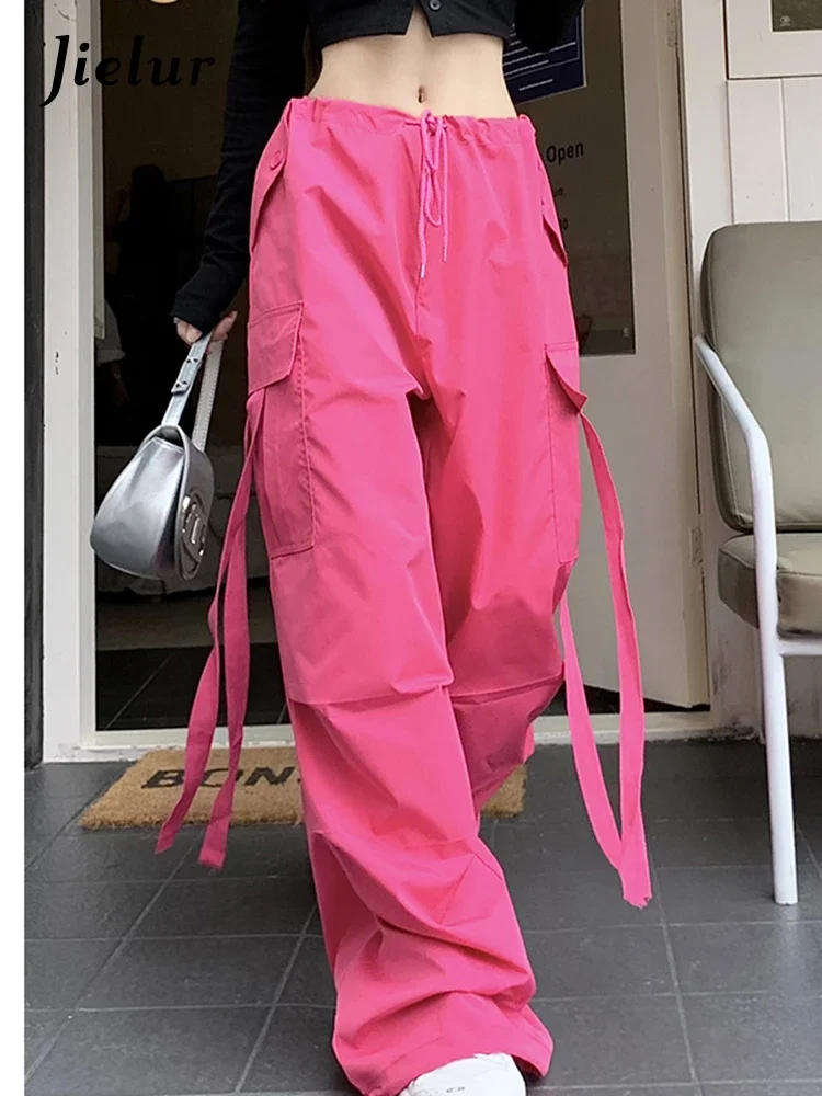 Jielur Slim Rose Red Drawstring Female Cargo Pants Casual Streetwear American Style Loose Solid Color Chic Women Wide Leg Pants
Jielur Slim Rose Red Drawstring Female Cargo Pants Casual Streetwear American Style Loose Solid Color Chic Women Wide Leg Pants
