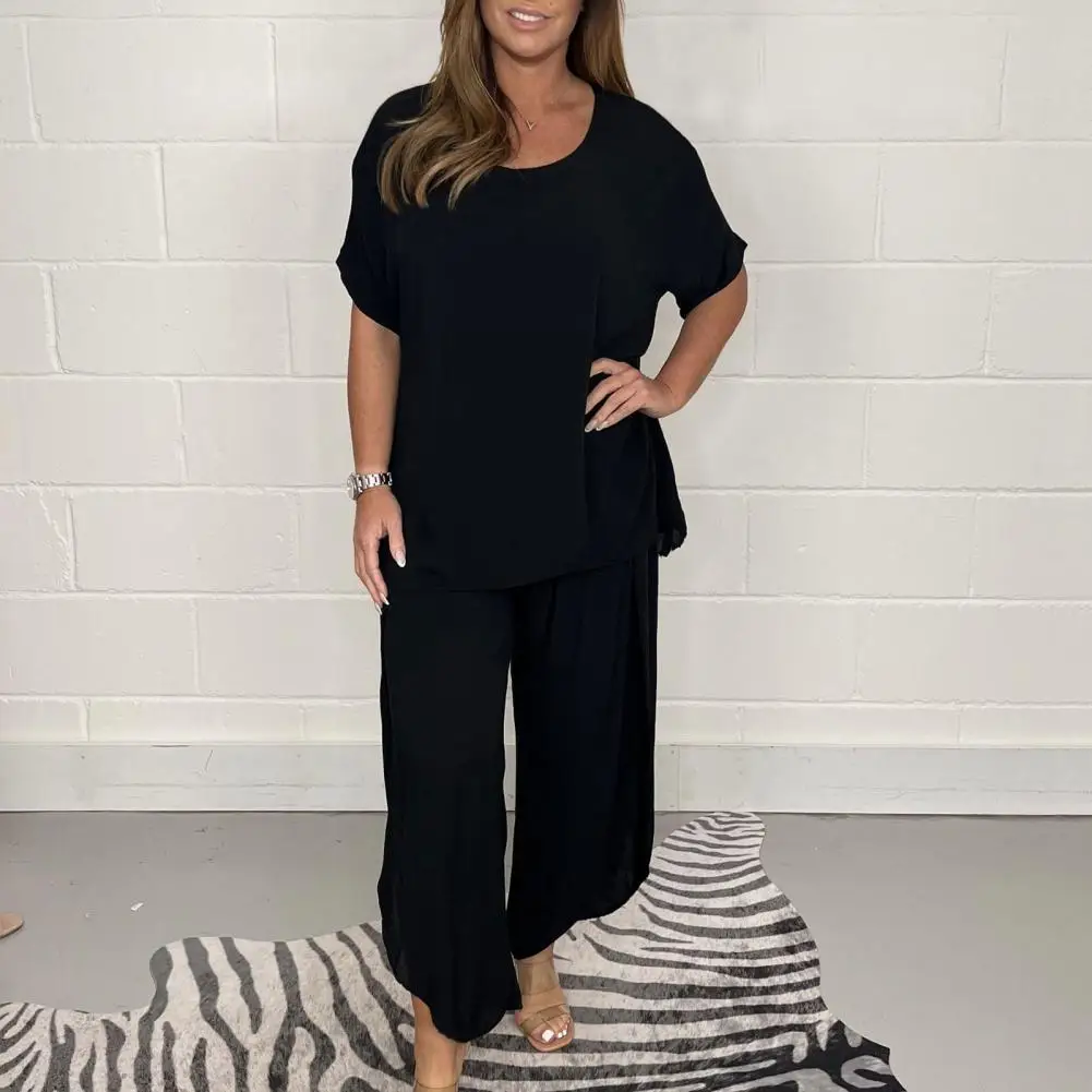 Women T-shirt Pants Set Solid Color O Neck Short Sleeve Blouse Irregular Hem Pants Set Loose Summer Tracksuit Female Clothes
Women T-shirt Pants Set Solid Color O Neck Short Sleeve Blouse Irregular Hem Pants Set Loose Summer Tracksuit Female Clothes