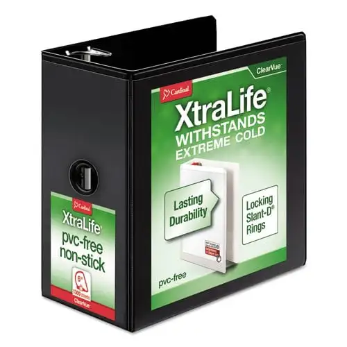 Cardinal XtraLife ClearVue Non-Stick Locking Slant-D Binder, 6" Cap, 11 x 8 1/2, Black
Cardinal XtraLife ClearVue Non-Stick Locking Slant-D Binder, 6" Cap, 11 x 8 1/2, Black