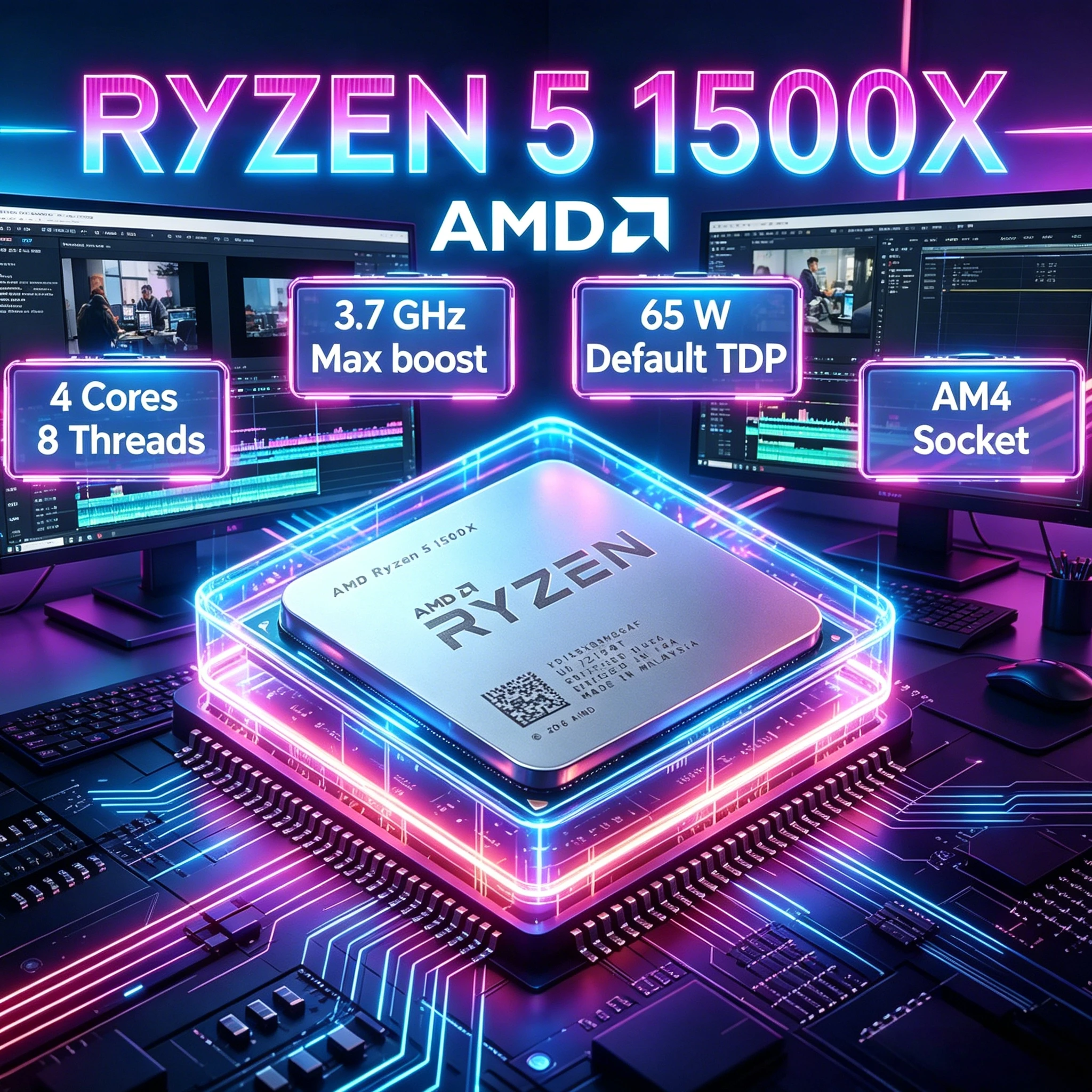 AMD Ryzen 5 1500X Quad-Core Eight-Thread 3.7GHz Boost Unlocked AM4 Desktop Processor with 16MB L3 Cache and Wraith Spire Cooler