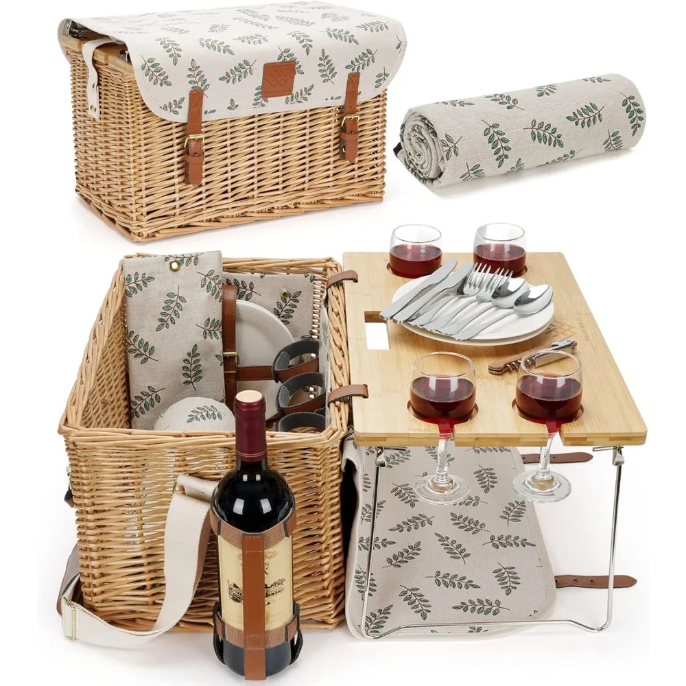 Picnic Basket with Table, Wine Picnic Basket Set 4, Wicker Picnic Basket for 4, Willow Hamper Service Gift Set with Blanket
Picnic Basket with Table, Wine Picnic Basket Set 4, Wicker Picnic Basket for 4, Willow Hamper Service Gift Set with Blanket
