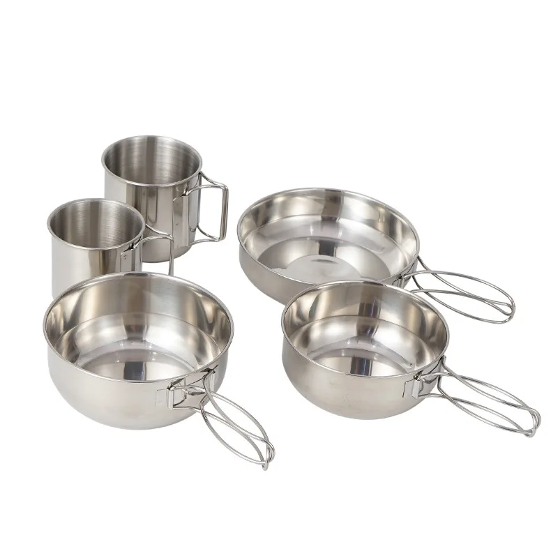 5Pcs Camping Cookware Set Utensils Stainless Steel Bowl with Foldable Handle Outdoor Hiking Picnic Cooking Pot Cup Tableware
5Pcs Camping Cookware Set Utensils Stainless Steel Bowl with Foldable Handle Outdoor Hiking Picnic Cooking Pot Cup Tableware