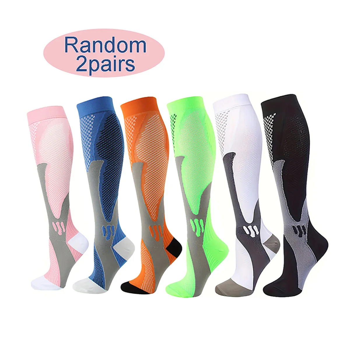 Random 2 Pairs of Compression Socks, Calf Socks, Professional Sports Socks for Men and Women, Outdoor Cycling Fitness Slimming Elastic Compression Socks, Football Socks, Suitable for Outdoor Sports
Random 2 Pairs of Compression Socks, Calf Socks, Professional Sports Socks for Men and Women, Outdoor Cycling Fitness Slimming Elastic Compression Socks, Football Socks, Suitable for Outdoor Sports