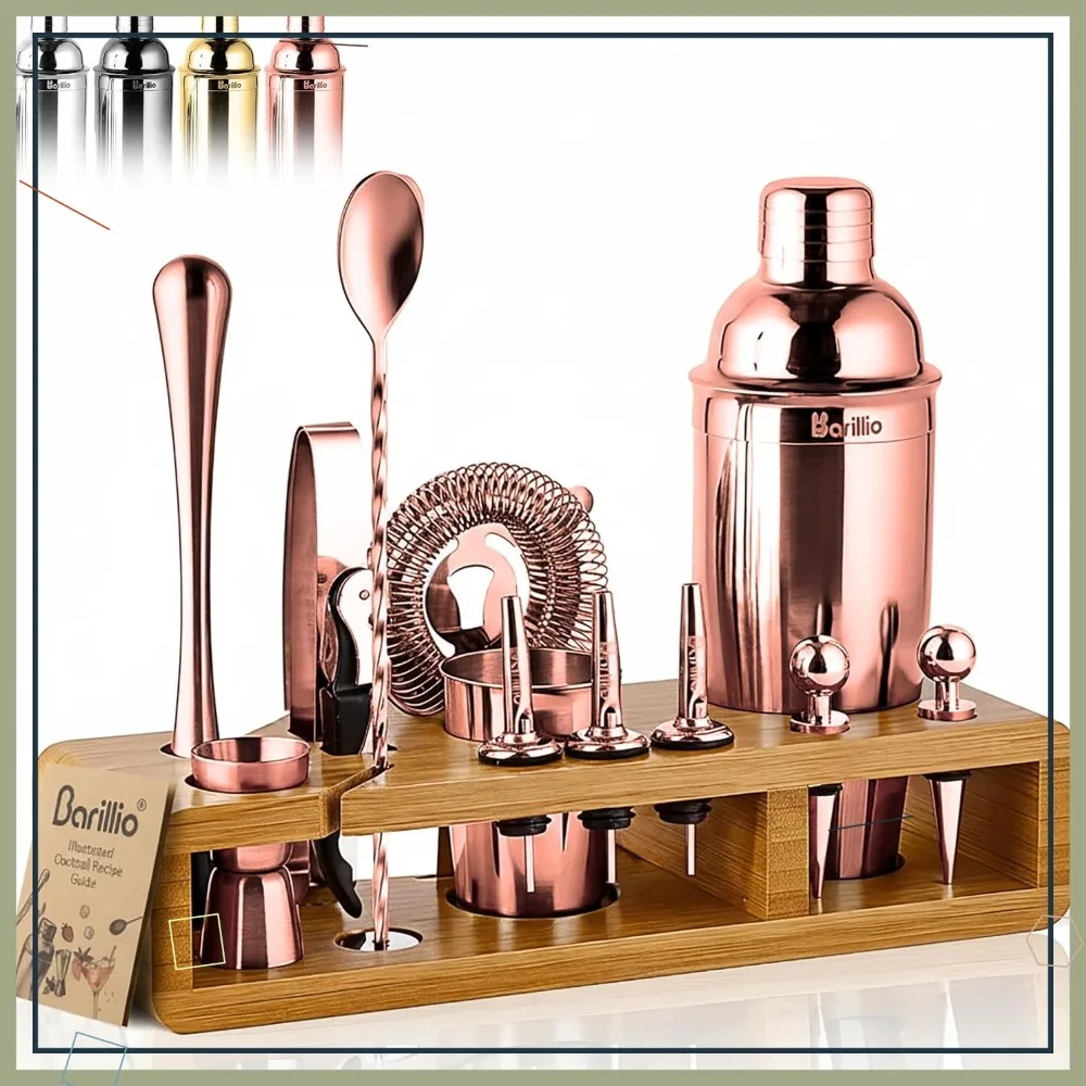 Rose Gold Cocktail Shaker Set with Bamboo Stand - 23-Pc Stainless-Steel Bar Tools for Mixology and Home Use
Rose Gold Cocktail Shaker Set with Bamboo Stand - 23-Pc Stainless-Steel Bar Tools for Mixology and Home Use