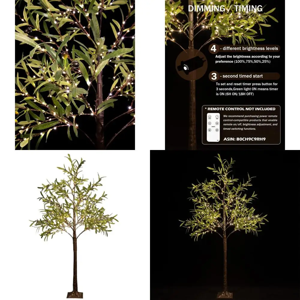 6-Foot Dimmable Olive Tree with 300 LED Warm Lights, UL & Waterproof, Perfect for Holiday Indoor/Outdoor Decor
6-Foot Dimmable Olive Tree with 300 LED Warm Lights, UL & Waterproof, Perfect for Holiday Indoor/Outdoor Decor