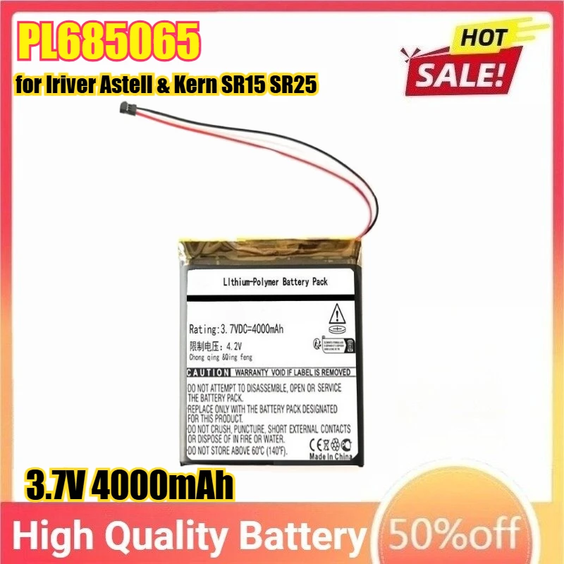 3.7V 4000mAh PL685065 Replacement Battery for Iriver Astell & Kern SR15 SR25 Li-po Battery
3.7V 4000mAh PL685065 Replacement Battery for Iriver Astell & Kern SR15 SR25 Li-po Battery