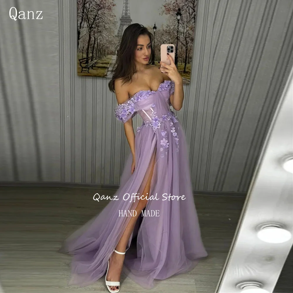 Qanz Lavender Tulle Evening Dresses Slit 3D Flowers Off Shoulder Vestidos De Fiestas Elegantes Mujer Formal Occasion Customized
Qanz Lavender Tulle Evening Dresses Slit 3D Flowers Off Shoulder Vestidos De Fiestas Elegantes Mujer Formal Occasion Customized