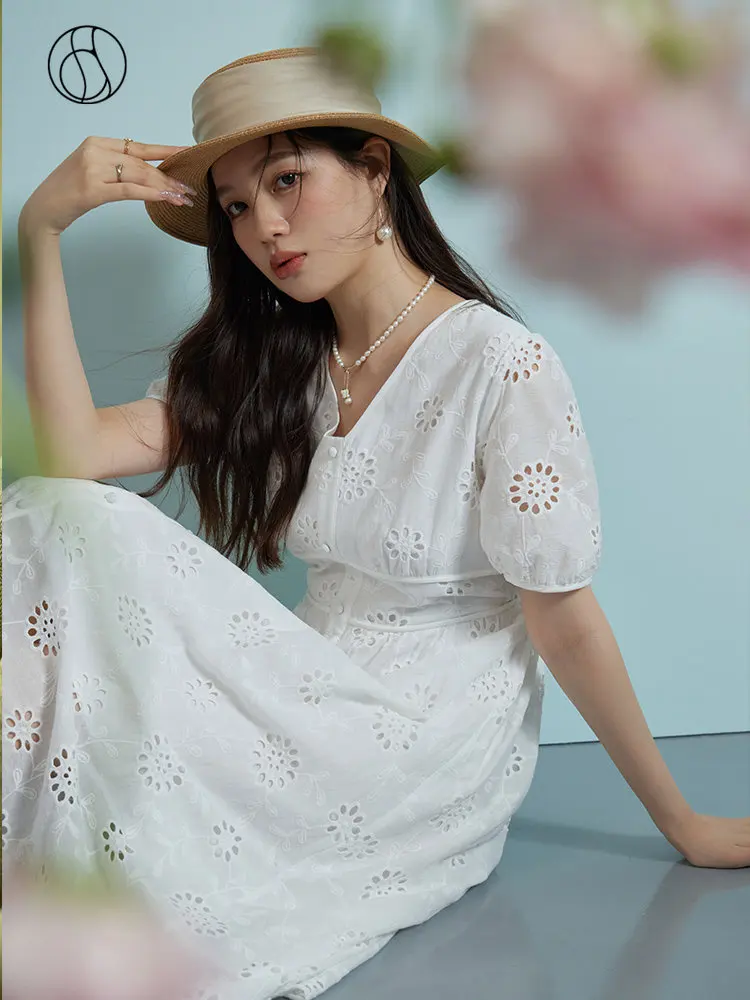 

DUSHU Pastoral Lady Style Gentle Sense First Love V-neck Embroidery Dress for Women Summer Chic Design Thin Dress Female