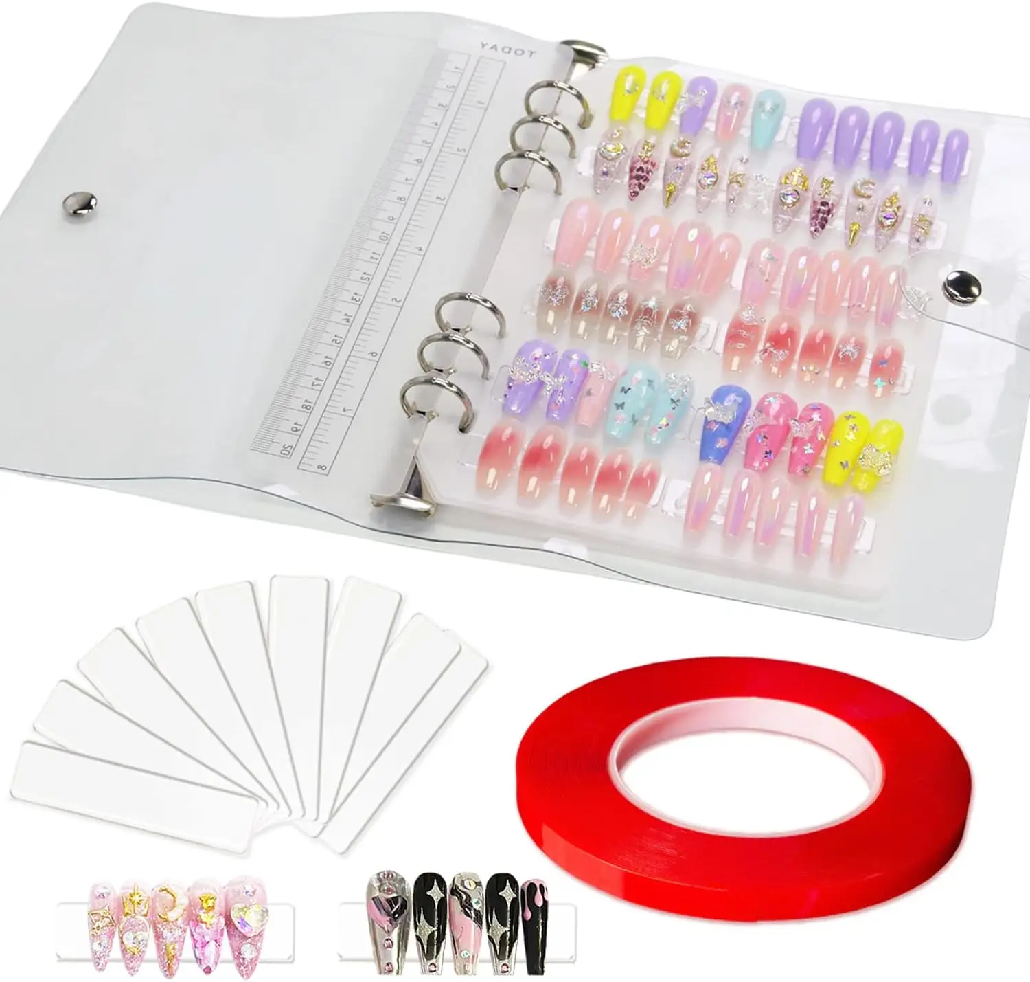 Clear Press-On Nails Storage Box with Display Stands and Adhesive Tape for Organizing Fake Nails and Accessories
Clear Press-On Nails Storage Box with Display Stands and Adhesive Tape for Organizing Fake Nails and Accessories