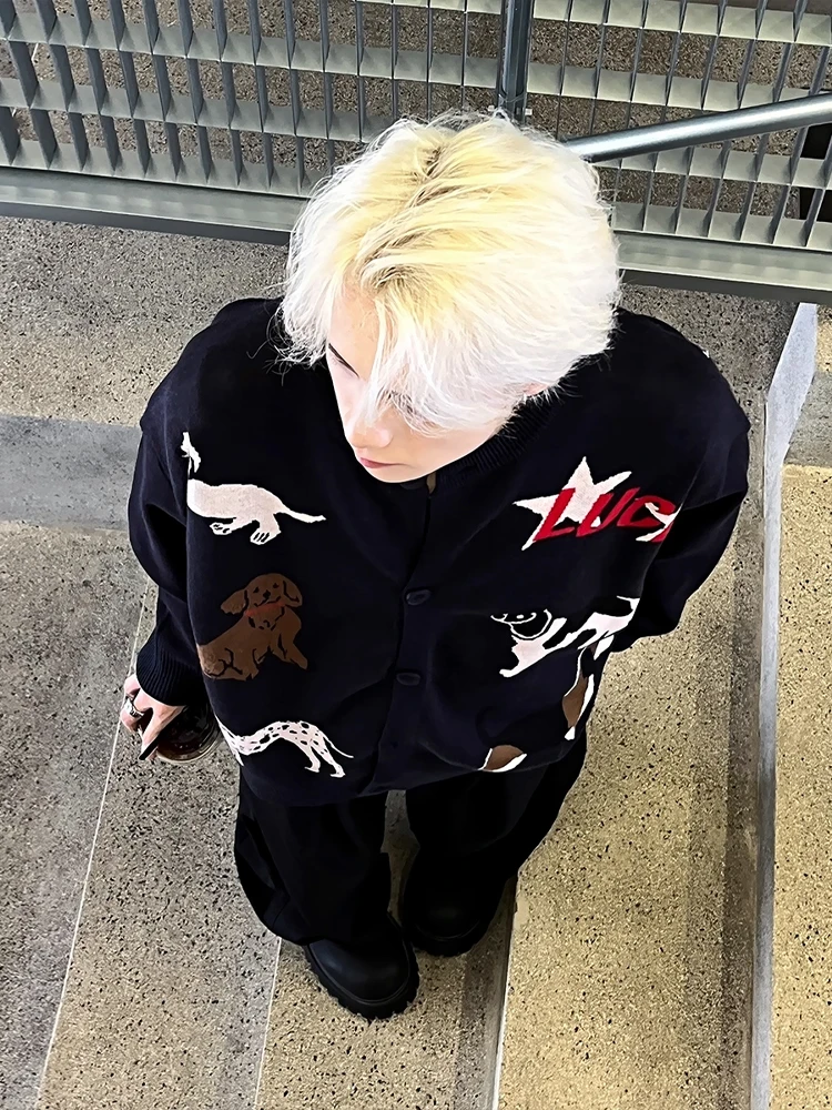 ay Long Sve Knitted Sweater for Men with Dog Print No Collar High Design Sense Open Cardigan Letter Jaet Casual Sle
ay Long Sve Knitted Sweater for Men with Dog Print No Collar High Design Sense Open Cardigan Letter Jaet Casual Sle