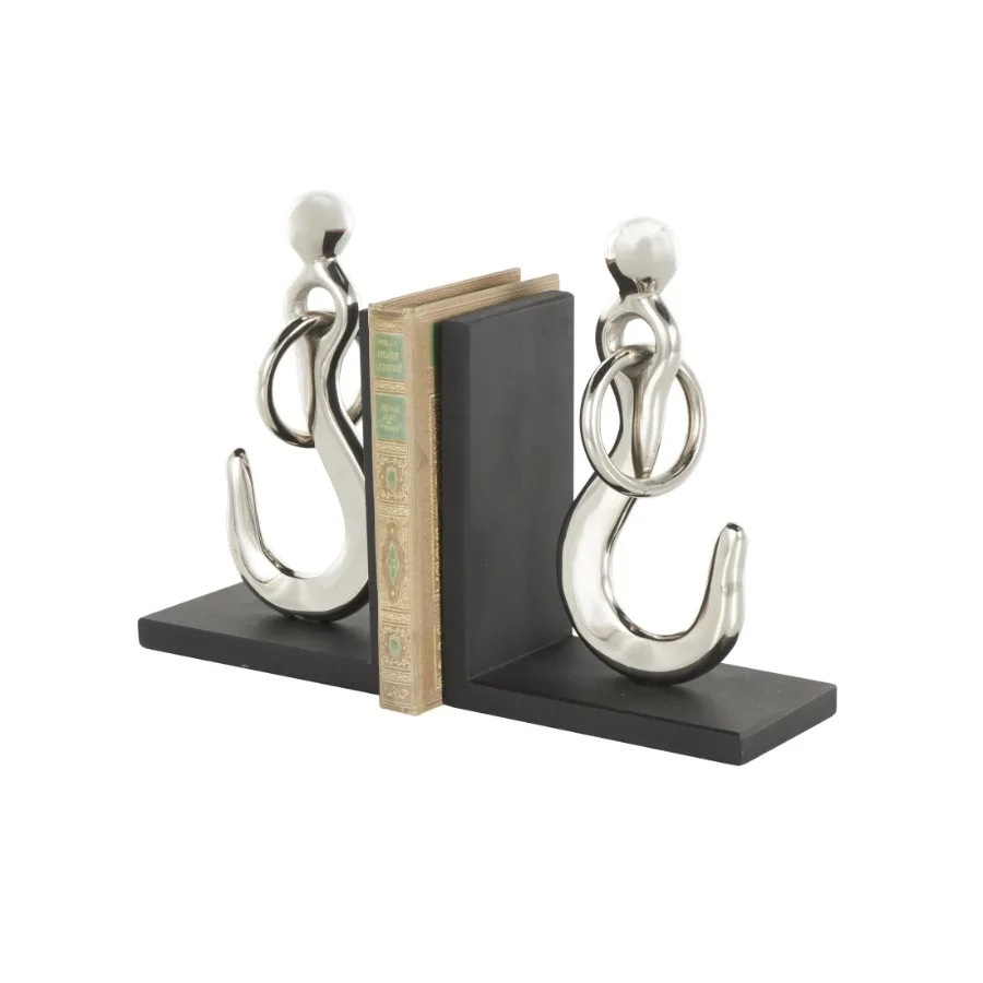 7" Hook Silver Aluminum Metal Bookends with Black Bases Set of 2
7" Hook Silver Aluminum Metal Bookends with Black Bases Set of 2