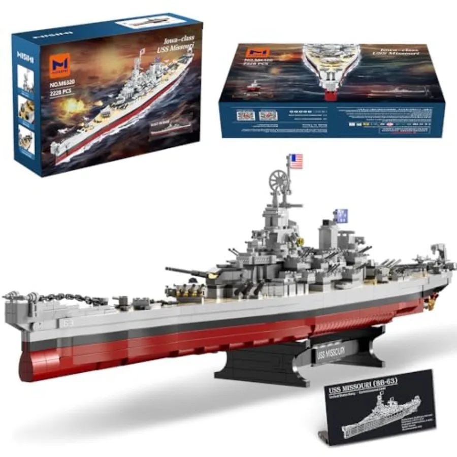 Military Series WWII Battleship Building Kit for Adult Collection: 2228-Piece USS Missouri Model in Gray Steel, Premium ABS Pla
Military Series WWII Battleship Building Kit for Adult Collection: 2228-Piece USS Missouri Model in Gray Steel, Premium ABS Pla