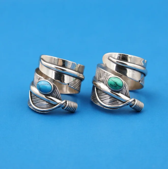 Japanese style punk sterling silver jeweleries vintage Thai silver personality men and women opening ring feather turquoise ring
Japanese style punk sterling silver jeweleries vintage Thai silver personality men and women opening ring feather turquoise ring