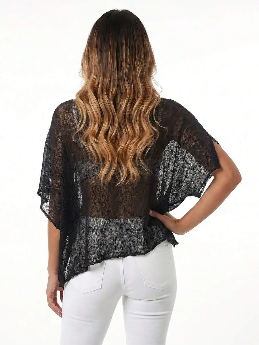 Loose Knit Asymmetrical Poncho Top With Boat Neck And Flowing Sleeves For Women
Loose Knit Asymmetrical Poncho Top With Boat Neck And Flowing Sleeves For Women