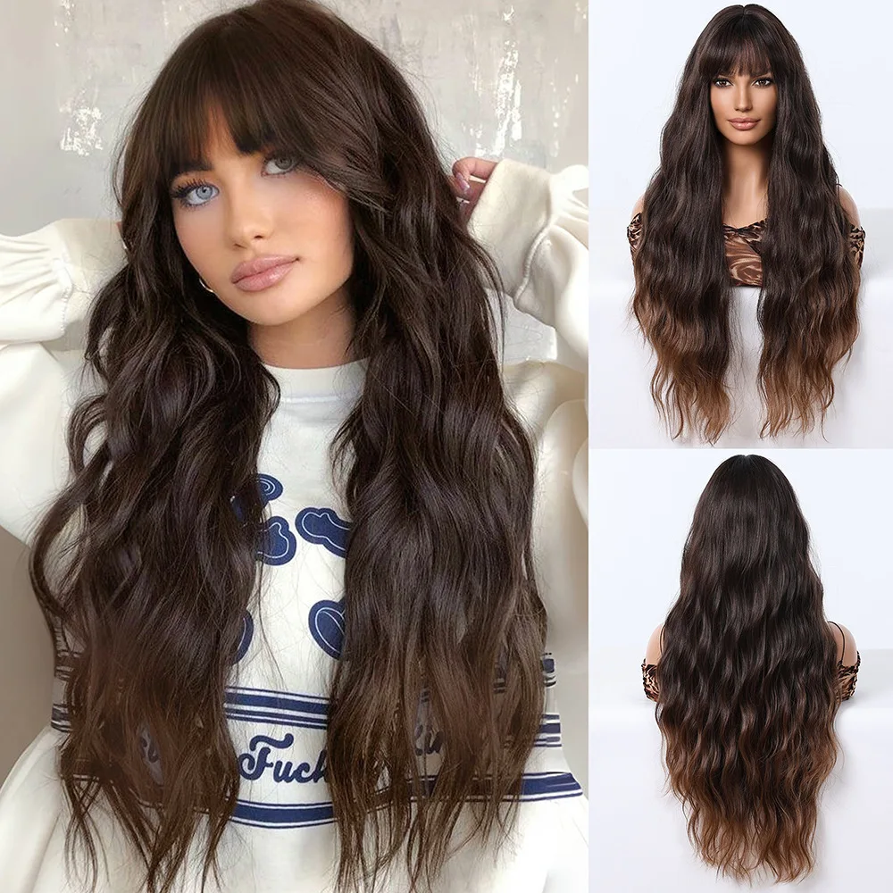 Europe beautiful women fashion wig Qi bangs big waves long curly hair chemical fiber headgear high temperature silk gradual chan
Europe beautiful women fashion wig Qi bangs big waves long curly hair chemical fiber headgear high temperature silk gradual chan