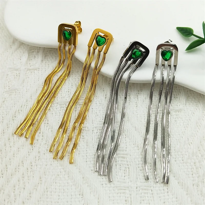 Stainless Steel Green Crystal Long Tassel Pendant Earrings For Women'S Fashion Love Heart Statement Jewelry Party Wedding Gifts
Stainless Steel Green Crystal Long Tassel Pendant Earrings For Women'S Fashion Love Heart Statement Jewelry Party Wedding Gifts