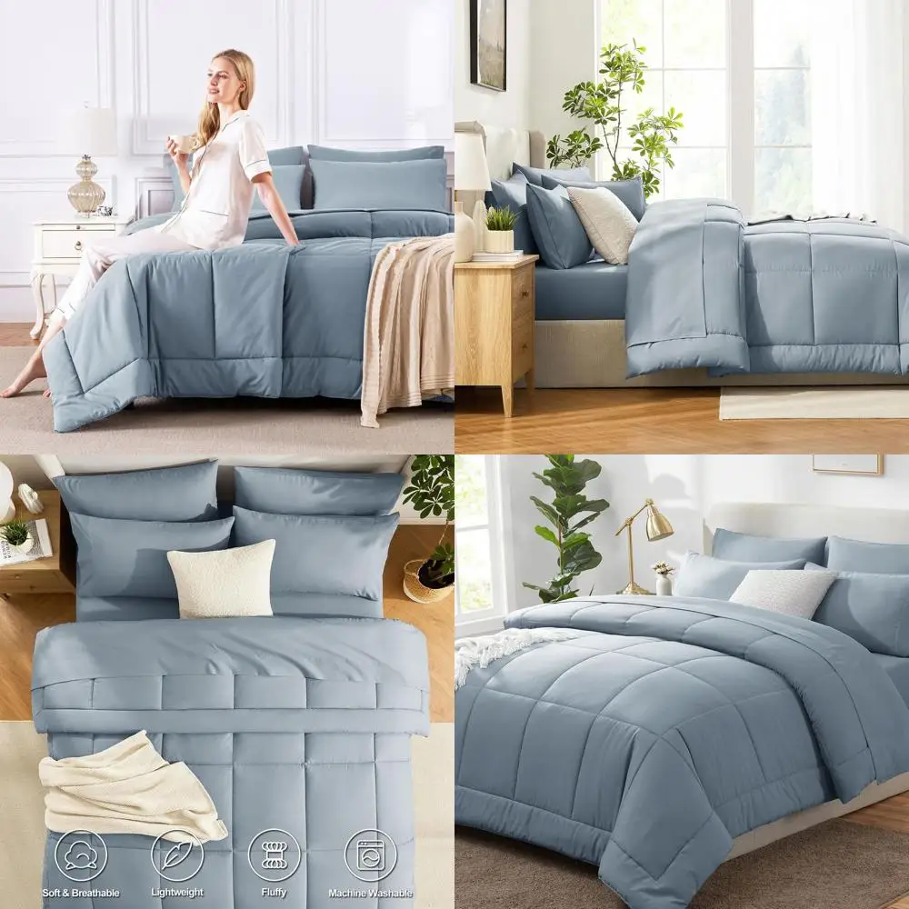 Комплект постельного белья King Size цвета пыльно-голубой, 7 предметов: стеганое одеяло, плоская простыня, простыня на резинке, наволочки.
Комплект постельного белья King Size цвета пыльно-голубой, 7 предметов: стеганое одеяло, плоская простыня, простыня на резинке, наволочки.