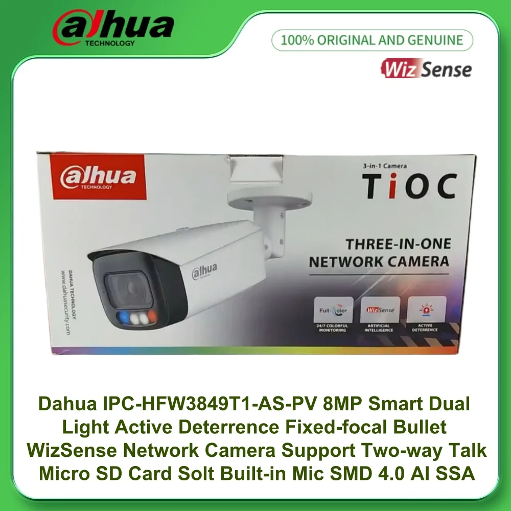 Dahua IPC-HFW3849T1-AS-PV S5 8MP Smart Dual Light Active Deterrence Fixed-focal Bullet WizSense Network PoE Camera Two-way Talk
Dahua IPC-HFW3849T1-AS-PV S5 8MP Smart Dual Light Active Deterrence Fixed-focal Bullet WizSense Network PoE Camera Two-way Talk