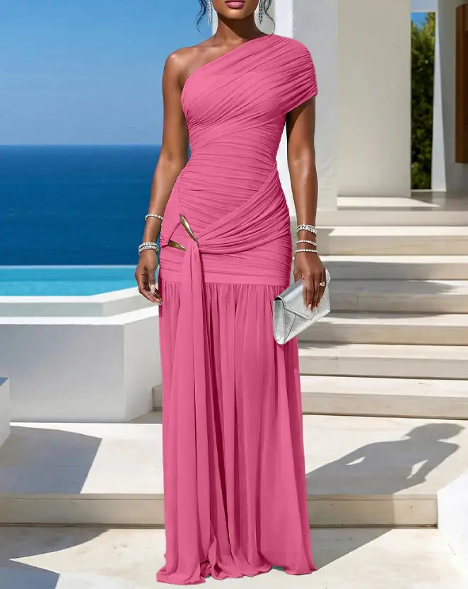 Women's Dress 2026 New Spring One Shoulder Ruched Mesh Maxi Dress Gold Buckle High Slit Bodycon Evening Gown Party Dress
Women's Dress 2026 New Spring One Shoulder Ruched Mesh Maxi Dress Gold Buckle High Slit Bodycon Evening Gown Party Dress