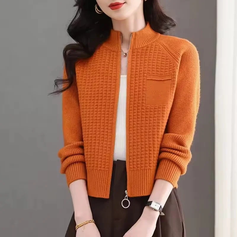 Spring Autumn New Knitted Cardigan Women's Coat Stand Collar Short Jacket High Waist Baseball Uniform Casual Sweater Female Tops
Spring Autumn New Knitted Cardigan Women's Coat Stand Collar Short Jacket High Waist Baseball Uniform Casual Sweater Female Tops