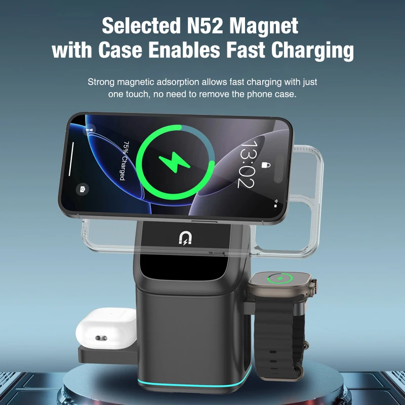 Поворотная подставка для беспроводного зарядного устройства MagSafe «три в одном», совместимая с быстрой беспроводной зарядкой Apple Watch Samsung
Поворотная подставка для беспроводного зарядного устройства MagSafe «три в одном», совместимая с быстрой беспроводной зарядкой Apple Watch Samsung