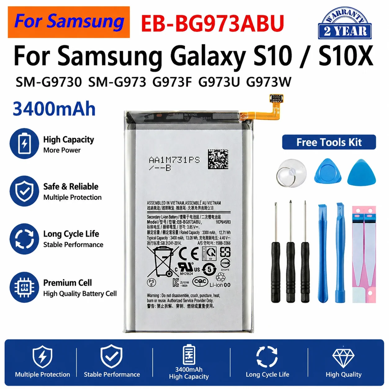 3400mAh Brand New Replacement Battery With Free Tools For Samsung Galaxy S10
3400mAh Brand New Replacement Battery With Free Tools For Samsung Galaxy S10