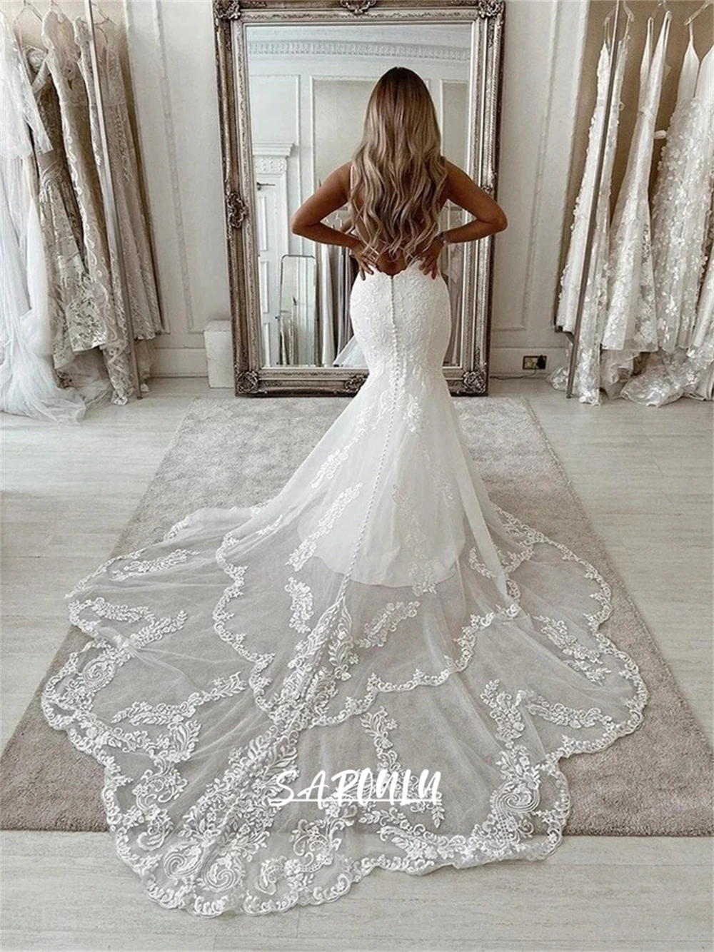 Long Trail Wedding Gown,Lace Bridal Gown,Boho Wedding Dress, Sleeveless Lace Mermaid Bride Dresses Custom Made
Long Trail Wedding Gown,Lace Bridal Gown,Boho Wedding Dress, Sleeveless Lace Mermaid Bride Dresses Custom Made