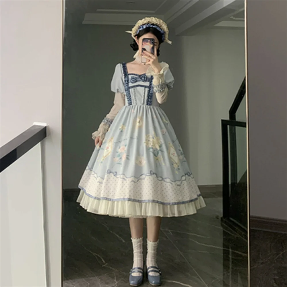 Retro Manor Cute Sweet Cosplay Lolita Girl Op Bow Puff Sleeves Ruffled Camellia Lily Print Polka Dot Long-sleeved Lace Dress
Retro Manor Cute Sweet Cosplay Lolita Girl Op Bow Puff Sleeves Ruffled Camellia Lily Print Polka Dot Long-sleeved Lace Dress
