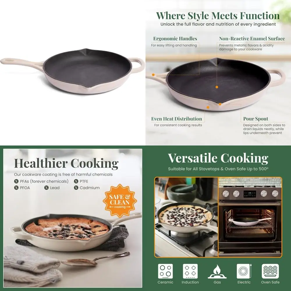 Enameled Cast Iron Skillet 10.25 Inch - Saute Pan with Pour Spouts, Durable Cooking Pan for Home Kitchen Use
Enameled Cast Iron Skillet 10.25 Inch - Saute Pan with Pour Spouts, Durable Cooking Pan for Home Kitchen Use