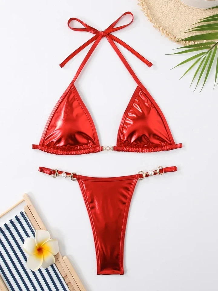 2025 Bikini Set Shiny 2-piece Swimsuit Vacation Outfits for Women Solid Color Sexy Cross Lace-up Suspender Bathing Suit
2025 Bikini Set Shiny 2-piece Swimsuit Vacation Outfits for Women Solid Color Sexy Cross Lace-up Suspender Bathing Suit
