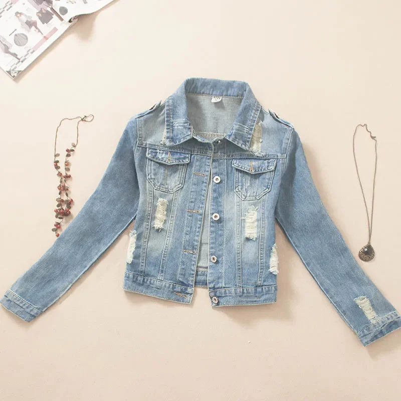 Vintage Blue Holes Denim Jacket Women Autumn Korean Slim Short Cowboy Outerwear Long Sleeve Big Pocket Jeans Jacket Coat Female
Vintage Blue Holes Denim Jacket Women Autumn Korean Slim Short Cowboy Outerwear Long Sleeve Big Pocket Jeans Jacket Coat Female