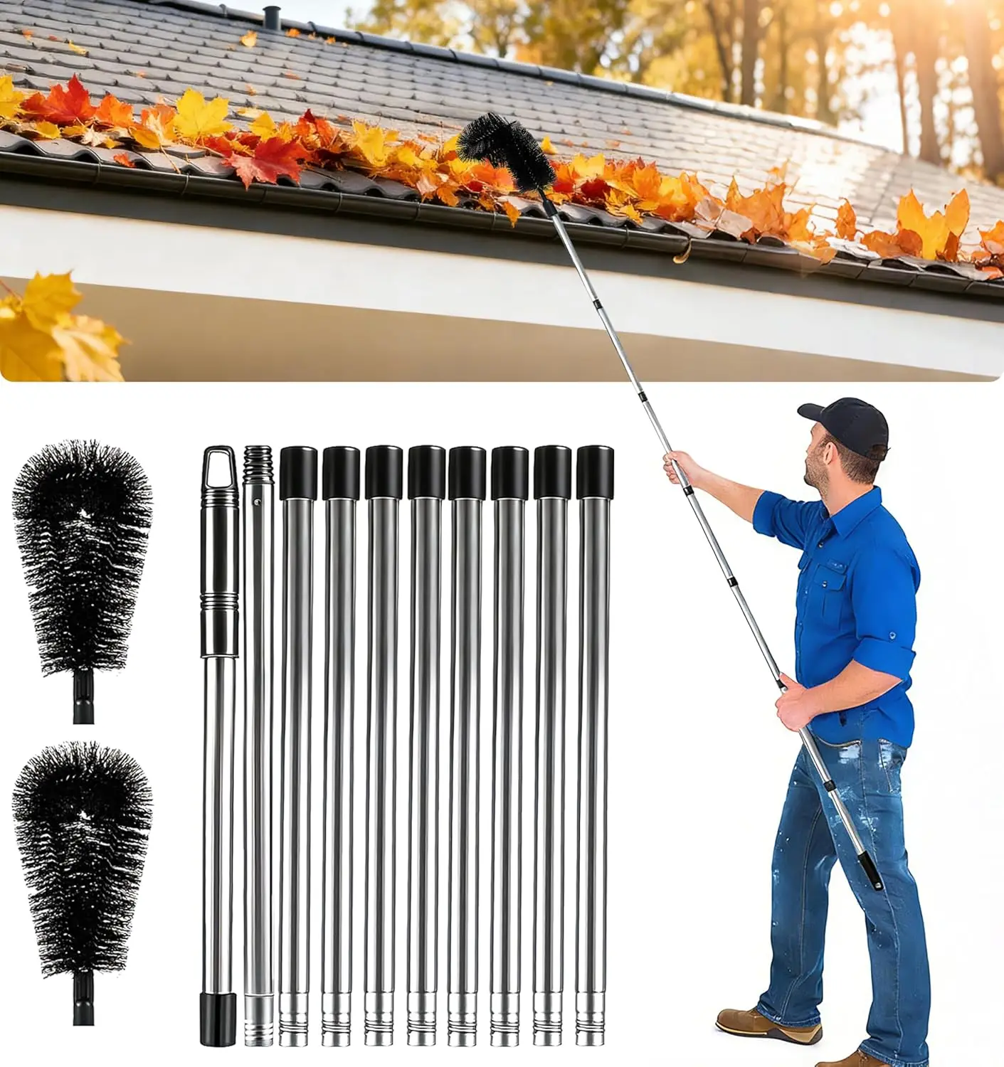 Gutter Cleaning Tools From The Ground - 12.7-Foot Adjustable Gutter Cleaner Tools with Bendable Nylon Brush,No Ladder Needed—Makes it Easy To Clean Leaves, Branches And Debris from Gutters
Gutter Cleaning Tools From The Ground - 12.7-Foot Adjustable Gutter Cleaner Tools with Bendable Nylon Brush,No Ladder Needed—Makes it Easy To Clean Leaves, Branches And Debris from Gutters