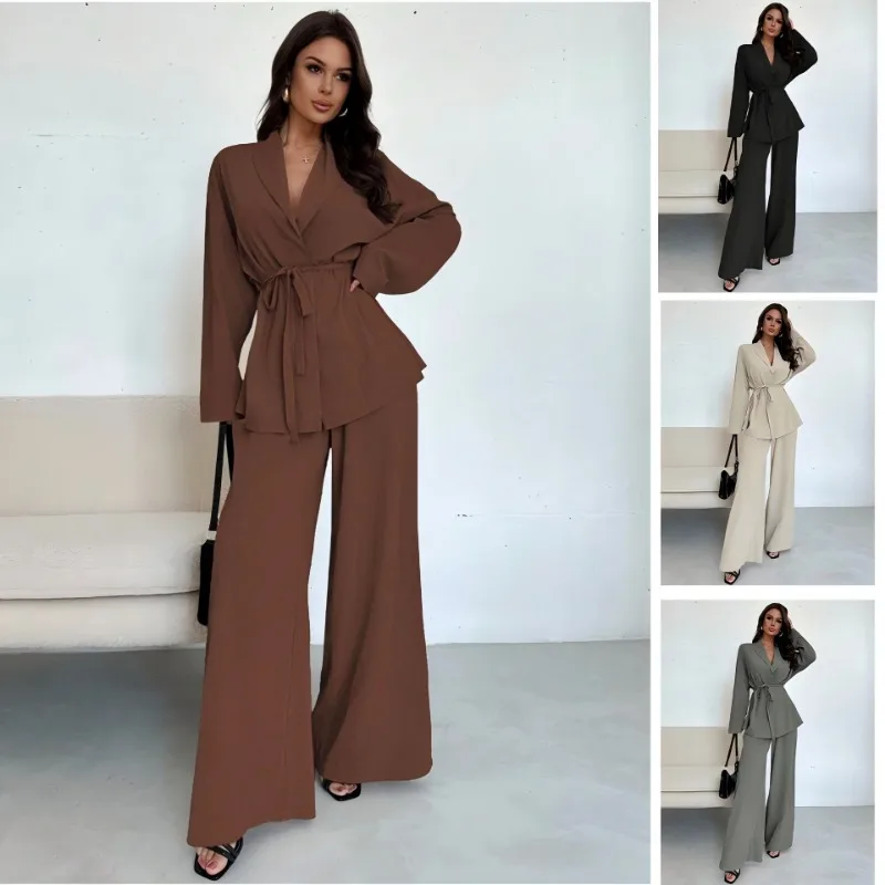 Autumn Winter Fashion Women Long Pants Set Temperament Solid Color V-neck Long Sleeved Top Wide Leg Women Two-piece Set
Autumn Winter Fashion Women Long Pants Set Temperament Solid Color V-neck Long Sleeved Top Wide Leg Women Two-piece Set