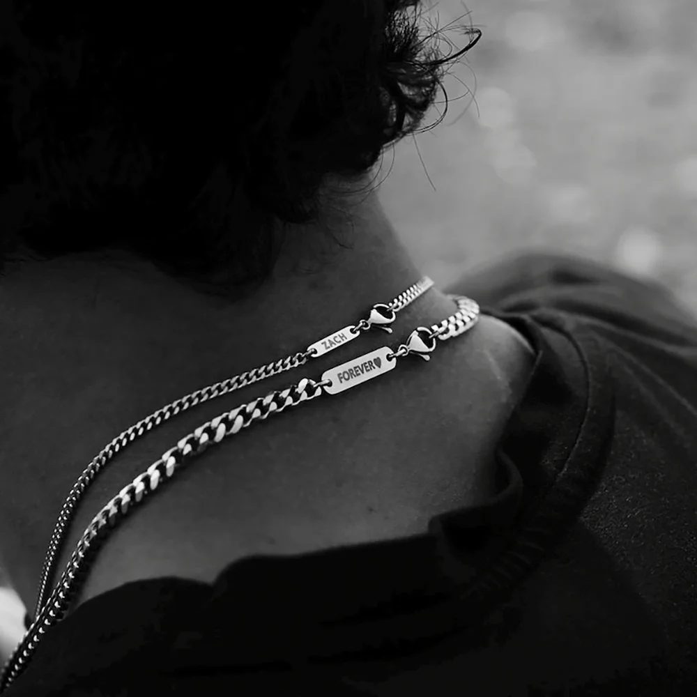 Stainless Steel Custom Engraved Side Tag Cuban Necklace Gold Silver Black Personalized Pattern Male Fashion Pendant
Stainless Steel Custom Engraved Side Tag Cuban Necklace Gold Silver Black Personalized Pattern Male Fashion Pendant