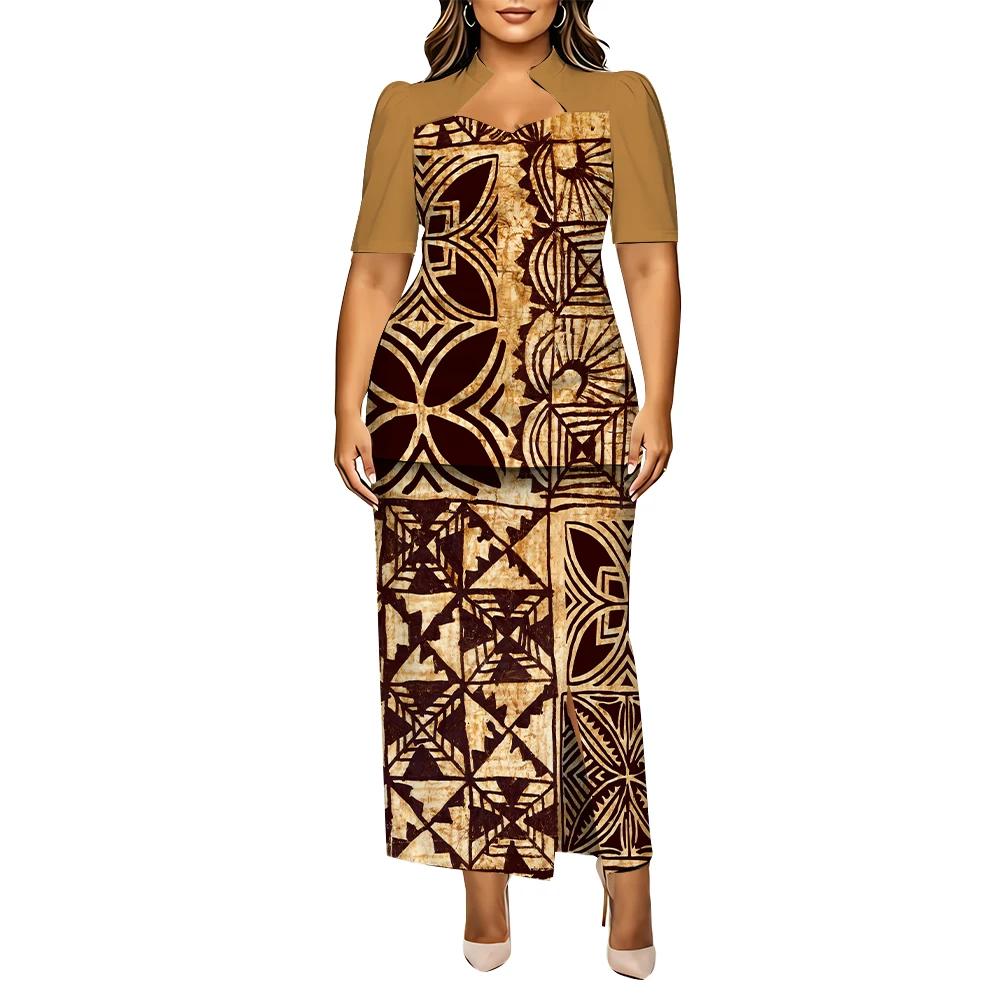 High-Quality Tribal-Designed Polynesian Women's Custom Tailored Skirt - Puletasi With A High Collar And A Slit At The Hem
High-Quality Tribal-Designed Polynesian Women's Custom Tailored Skirt - Puletasi With A High Collar And A Slit At The Hem