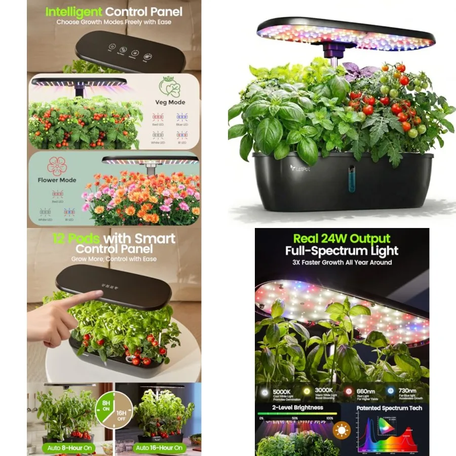 Hydroponics Growing System, 12 Pods Indoor Herb Garden Kit with 24W LED Grow Light, 5.5L Water Tank and 16" Adjustable Height,
Hydroponics Growing System, 12 Pods Indoor Herb Garden Kit with 24W LED Grow Light, 5.5L Water Tank and 16" Adjustable Height,