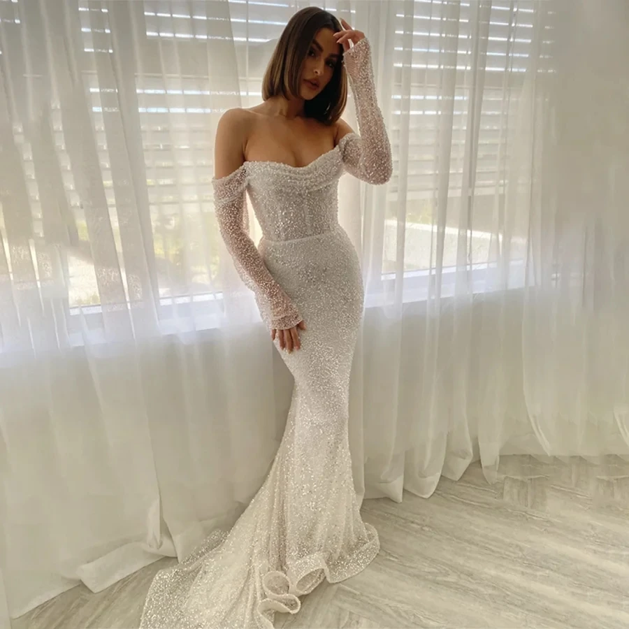 Sparkly Wedding Dresses Mermaid Long Sleeves Dubai Saudi Arabia Israel Bridal Gowns Prom Party Vestido De Novia Customized
Sparkly Wedding Dresses Mermaid Long Sleeves Dubai Saudi Arabia Israel Bridal Gowns Prom Party Vestido De Novia Customized