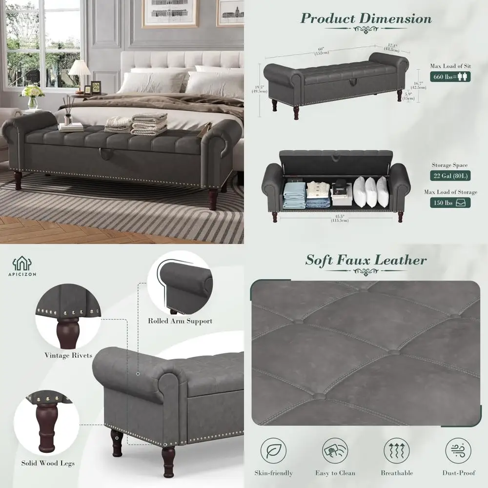 Upholstered Tufted Button Window Bench with Hidden Storage, 60 Faux Leather Ottoman Bench for Ample Space
Upholstered Tufted Button Window Bench with Hidden Storage, 60 Faux Leather Ottoman Bench for Ample Space