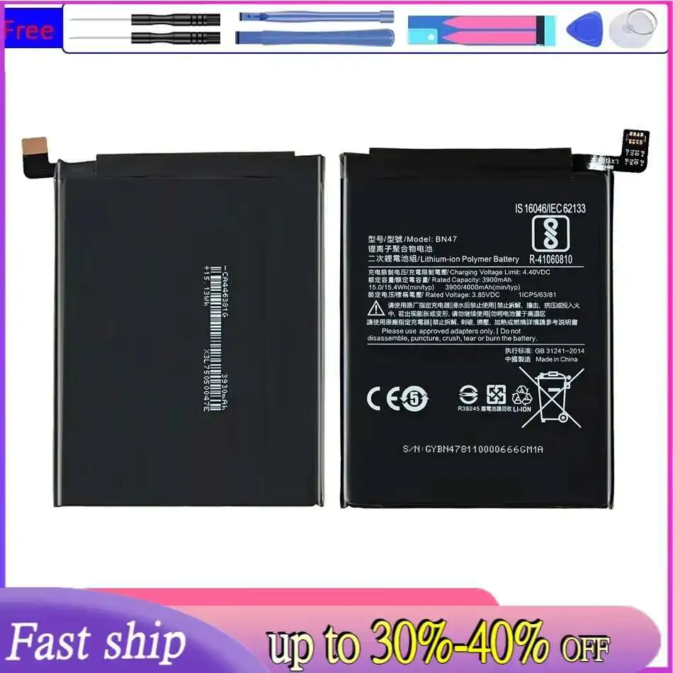 BN47 Battery For Xiaomi Redmi 6 Pro 6Pro Mi A2 Lite Bateria Batterie + Free Tool
BN47 Battery For Xiaomi Redmi 6 Pro 6Pro Mi A2 Lite Bateria Batterie + Free Tool