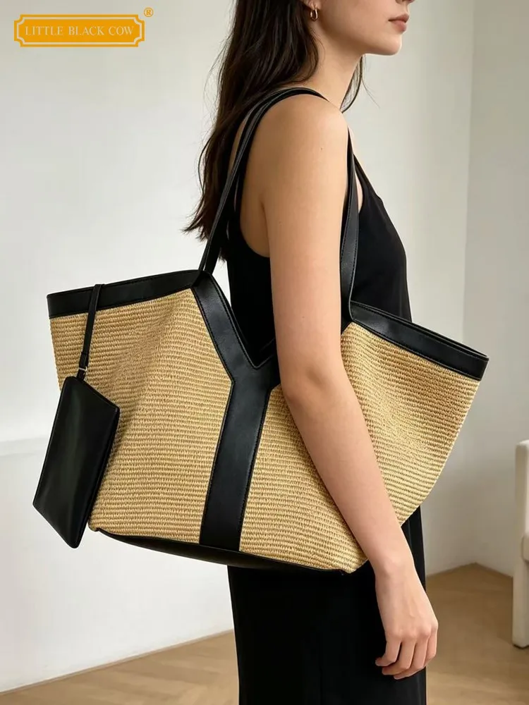 New Women Casual Tote Genuine Leather Spliced Straw Underarm Beach Bag Large Capacity Handbag Office Ladies Single Shoulder Bags
New Women Casual Tote Genuine Leather Spliced Straw Underarm Beach Bag Large Capacity Handbag Office Ladies Single Shoulder Bags