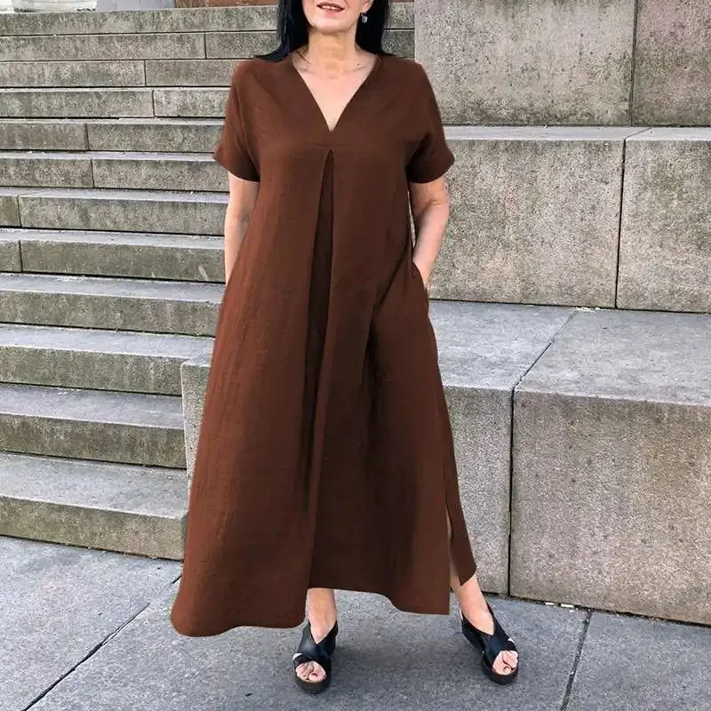 Casual Solid Color Loose Pleate Maxi Dress Fashion V Neck Side Split Vacation Dresses 2025 Spring Summer New Linen Pocket Dress
Casual Solid Color Loose Pleate Maxi Dress Fashion V Neck Side Split Vacation Dresses 2025 Spring Summer New Linen Pocket Dress