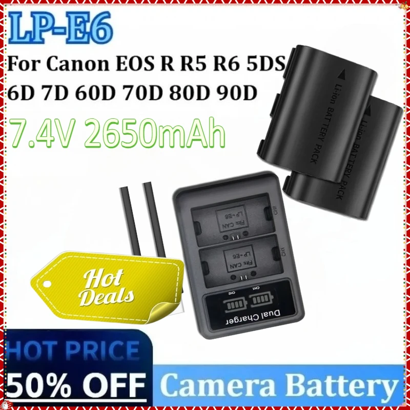 New 7.4V 2650mAh 19.6Wh LP-E6N High-Capacity Camera Battery for Canon EOS R R5 R67D 90D 60D 5DS 6D 70D 80D with Charger 
New 7.4V 2650mAh 19.6Wh LP-E6N High-Capacity Camera Battery for Canon EOS R R5 R67D 90D 60D 5DS 6D 70D 80D with Charger