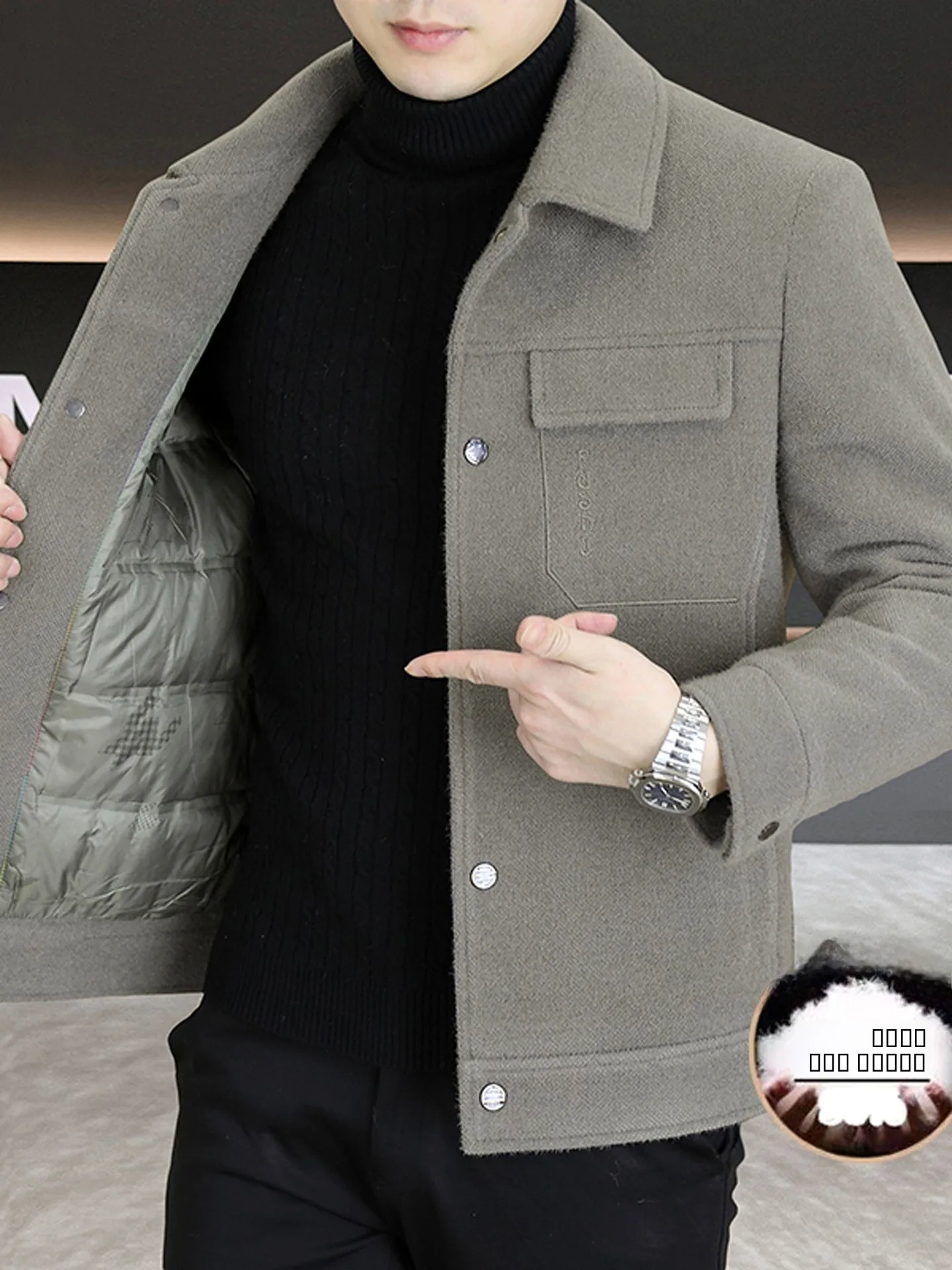 Thiened Gold Mink Velvet Busin Jaet Men's Turn-down Collar Winter New Sle Woolen Coats Stand Fit Long Sve
Thiened Gold Mink Velvet Busin Jaet Men's Turn-down Collar Winter New Sle Woolen Coats Stand Fit Long Sve