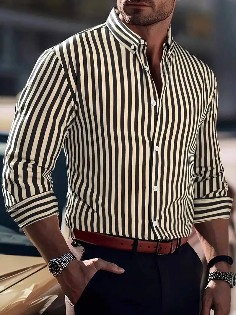 Trendy Striped Long Sleeve Casual Business Men's Shirt Creative Print Waist-Cinching Travel Polyester Fiber Collar Button
Trendy Striped Long Sleeve Casual Business Men's Shirt Creative Print Waist-Cinching Travel Polyester Fiber Collar Button