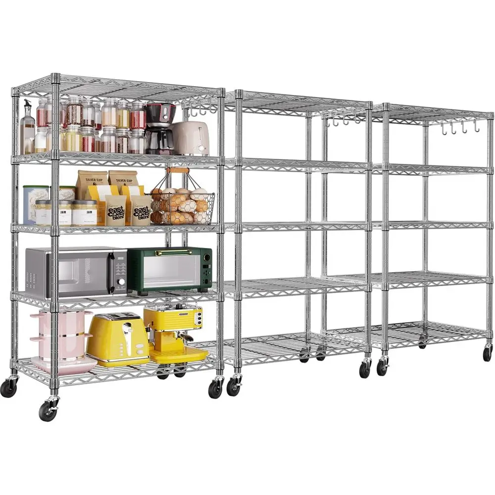 5-Tier Steel Wire Shelving with Wheels, Adjustable Kitchen Utility Rack, Pantry and Laundry Storage, Chrome, 24 W x 18 D x 75 H
5-Tier Steel Wire Shelving with Wheels, Adjustable Kitchen Utility Rack, Pantry and Laundry Storage, Chrome, 24 W x 18 D x 75 H